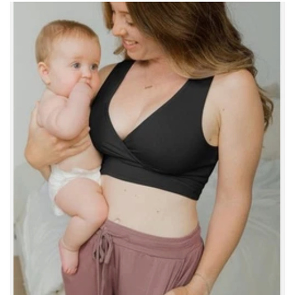 Kindred Bravely French Terry Racerback Nursing Maternity Sleep Black Bra - Picture 4 of 13